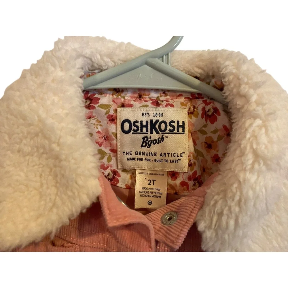 OshKosh Bgosh Girls Pink Corduroy Jacket Sherpa Fleece Collar Snap Front 2T